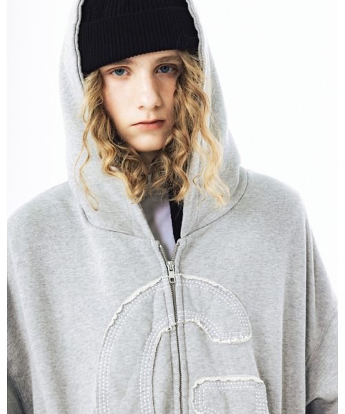 ANGLAN(アングラン)の「Big Applique Hood Zip-Up - Melange Grey(パーカー・メンズ・その他・2/1)」の6枚目の写真