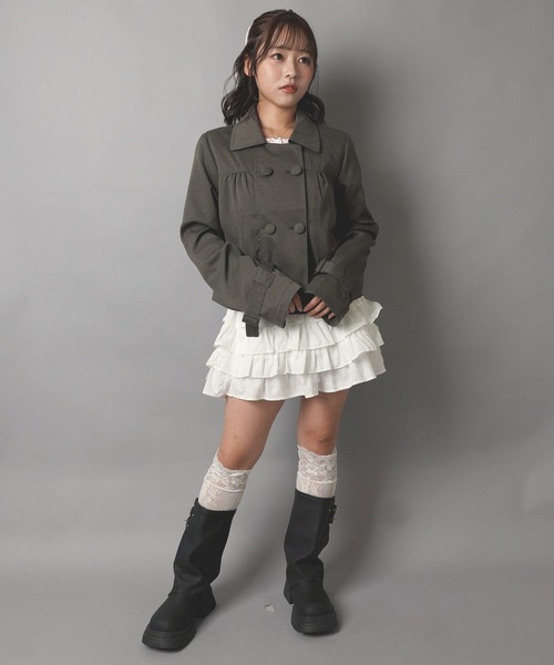 SPINNS(スピンズ)の「ショート丈ライトコート/4ボタン/韓国ガーリー(その他アウター・レディース・チャコール/ブラウン/アイボリー・ONESIZE)」の14枚目の写真