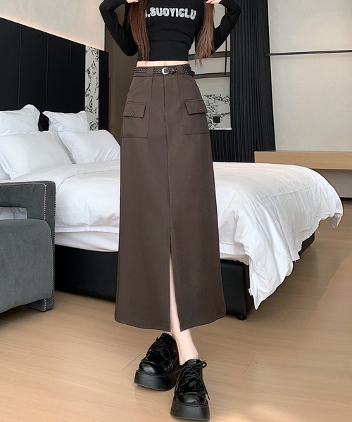 LUCPY(ラクピー)の「カーゴポケットスリットロングスカート(デニムパンツ・レディース・ブラウン/ブラック・LARGE/MEDIUM/SMALL/X-LARGE)」の2枚目の写真