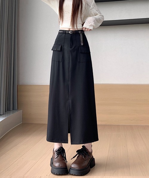 LUCPY(ラクピー)の「カーゴポケットスリットロングスカート(デニムパンツ・レディース・ブラウン/ブラック・LARGE/MEDIUM/SMALL/X-LARGE)」の1枚目の写真