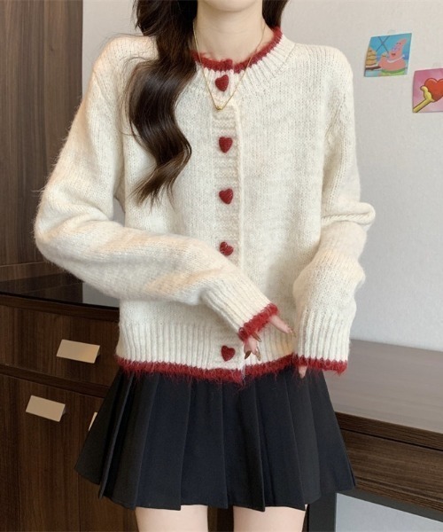 SHEPP(シープ)の「【26年秋冬新作】ハートボタン バイカラー ニットカーディガン(ニット/セーター・レディース・グレー/アイボリー・F)」の14枚目の写真