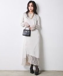 レースコンビロングスリットワンピース<大きいサイズ有>シックスタイル