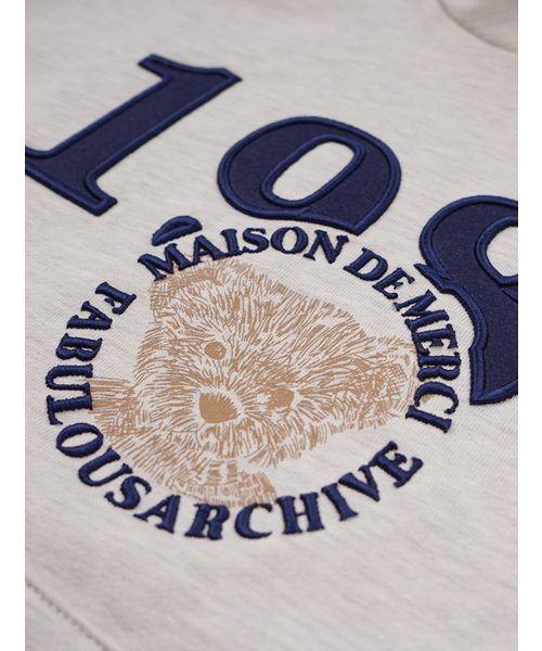 FABULOUS ARCHIVE（ファビュラスアーカイブ）の「[起毛選択]ウィメンズ クロップ ベアフレンズ エンボス刺繍 フード オートミールネイビー(FCB3TS359W)（パーカー・レディース・オートミール・MEDIUM/LARGE/M/L）」の4枚目の写真