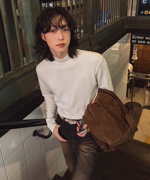 NOWLE（ノウル）の「【NOWLE】スマートフィット モックネック スムース カットソー 長袖 Tシャツ / ロンT（Tシャツ/カットソー・メンズ・ホワイト/ブラック・X-LARGE/LARGE/MEDIUM）」の12枚目の写真