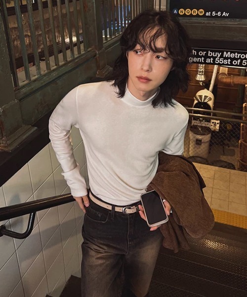 NOWLE（ノウル）の「【NOWLE】スマートフィット モックネック スムース カットソー 長袖 Tシャツ / ロンT（Tシャツ/カットソー・メンズ・ホワイト/ブラック・X-LARGE/LARGE/MEDIUM）」の13枚目の写真
