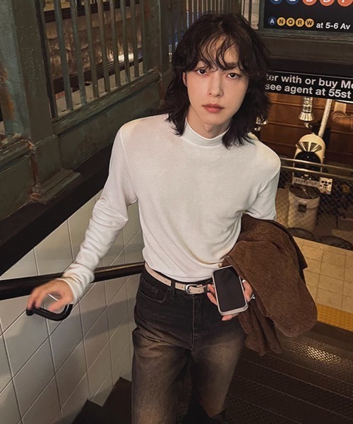 NOWLE（ノウル）の「【NOWLE】スマートフィット モックネック スムース カットソー 長袖 Tシャツ / ロンT（Tシャツ/カットソー・メンズ・ホワイト/ブラック・X-LARGE/LARGE/MEDIUM）」の15枚目の写真
