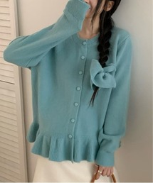 ペプラムデザインクルーネックニットカーディガン