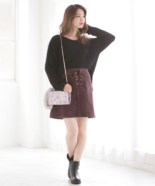 one after another NICE CLAUP（ワンアフターアナザーナイスクラップ）の「シャギーVネックニット（ニット/セーター・レディース・ブラック/サックスブルー/ライトピンク/アイボリー・FREE）」の14枚目の写真