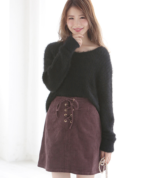 one after another NICE CLAUP（ワンアフターアナザーナイスクラップ）の「シャギーVネックニット（ニット/セーター・レディース・ブラック/サックスブルー/ライトピンク/アイボリー・FREE）」の7枚目の写真