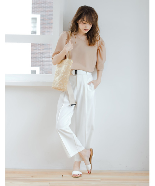 Re:EDIT(リエディ)の「薄手ポンチ5分袖タックショルダー両Vネックトップス(Tシャツ/カットソー・レディース・ベージュ/マスタード/ブラウン/グリーン/ブラック/アイボリー・MEDIUM/LARGE)」の19枚目の写真