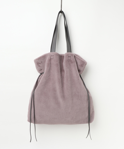 un dix cors(アンディコール)の「フェイクファー巾着バッグ(ハンドバッグ・レディース・ライトグレー/ピンク/オフホワイト・フリ-)」の2枚目の写真