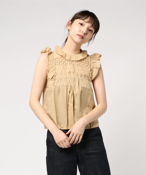 lala Born(ララボーン)の「lala born/ローンアイレットレース切り替フリルブラウス(シャツ/ブラウス・レディース・その他/ブラック/イエロー/ホワイト/ベージュ・FREE)」の1枚目の写真