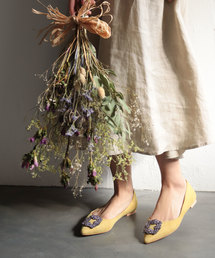 SESTO | お招ばれ対応フラットパンプス！ビジューがエレガントな美脚ポインテッドトゥ大人フラットシューズ/屈曲するアウトソールで足にフィット＆ふわふわ低反発インソール！(バレエシューズ)