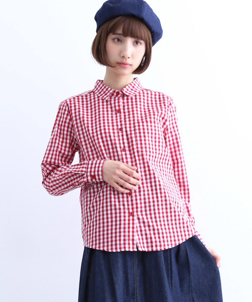 MERLOT（メルロー）の「ギンガムチェック柄ブラウス1528（シャツ/ブラウス・レディース・ブラック/ベージュ/ブルー/レッド・FREE）」の4枚目の写真