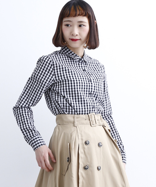 MERLOT（メルロー）の「ギンガムチェック柄ブラウス1528（シャツ/ブラウス・レディース・ブラック/ベージュ/ブルー/レッド・FREE）」の2枚目の写真