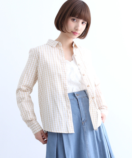 MERLOT（メルロー）の「ギンガムチェック柄ブラウス1528（シャツ/ブラウス・レディース・ブラック/ベージュ/ブルー/レッド・FREE）」の21枚目の写真