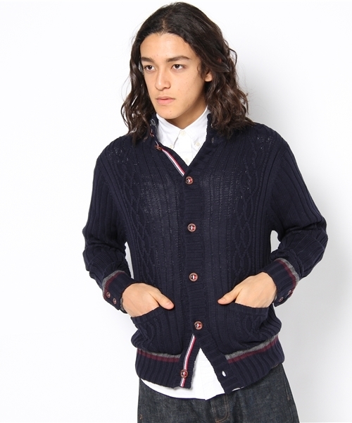 メンズメルローズ] ジャガードメッシュボタンレスカーディガン MEN'S