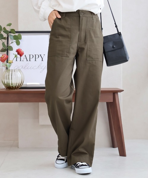 Social GIRL(ソーシャルガール)の「コットンワイドストレートベイカーチノパンツ(チノパンツ)」|カーキ