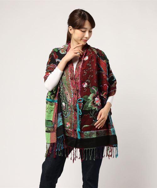 チャイハネ（チャイハネ）の「【チャイハネ】yul ジャガード刺繍ケープ（カーディガン/ボレロ・レディース・ブラック/パープル/ターコイズブルー・FREE）」の9枚目の写真