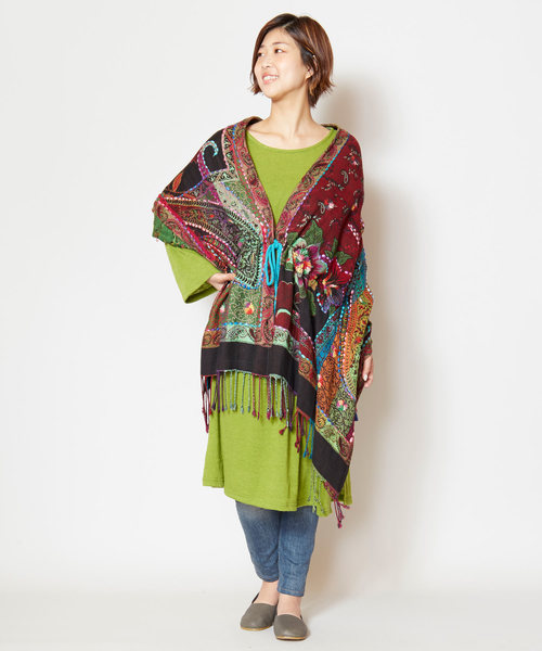 チャイハネ（チャイハネ）の「【チャイハネ】yul ジャガード刺繍ケープ（カーディガン/ボレロ・レディース・ブラック/パープル/ターコイズブルー・FREE）」の10枚目の写真