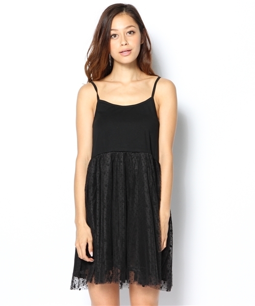 mystic(ミスティック)の「カット×ドットチュールタンクOP(ワンピース・レディース・ブラック/ネイビー/ベージュ・フリ-)」の2枚目の写真