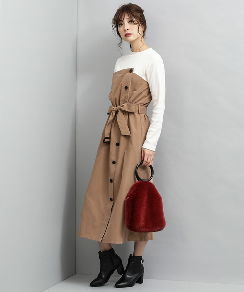 VIS（ビス）の「ピーチ起毛ドッキングワンピース（ワンピース・レディース・ブラック系その他/ブラウン系その他・FREE）」の3枚目の写真