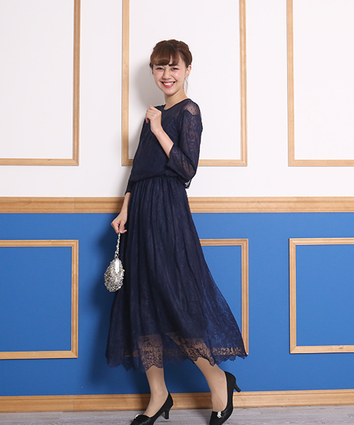 MARLENE JOBERT（マルレーヌ　ジョベル）の「ドットチュール切替スカラップレースドレス（ドレス・レディース・ブラック/ネイビー/オレンジ・M/L）」の3枚目の写真