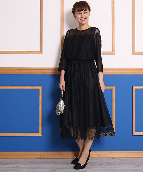 MARLENE JOBERT（マルレーヌ　ジョベル）の「ドットチュール切替スカラップレースドレス（ドレス・レディース・ブラック/ネイビー/オレンジ・M/L）」の2枚目の写真