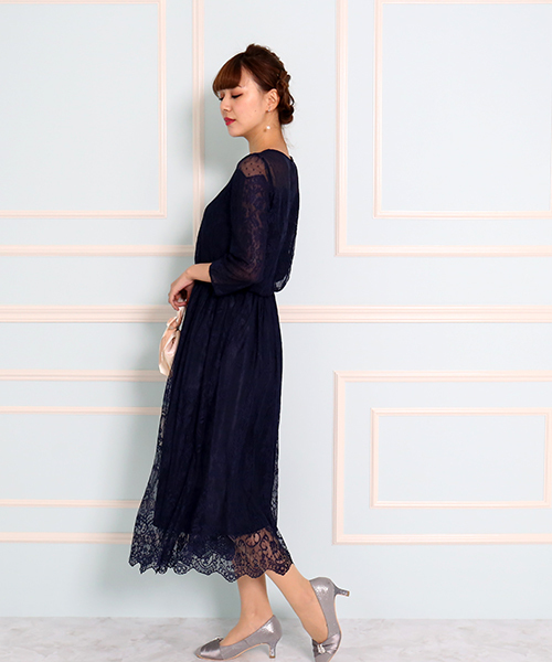 MARLENE JOBERT（マルレーヌ　ジョベル）の「ドットチュール切替スカラップレースドレス（ドレス・レディース・ブラック/ネイビー/オレンジ・M/L）」の9枚目の写真