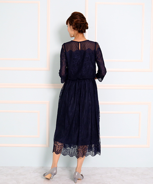 MARLENE JOBERT（マルレーヌ　ジョベル）の「ドットチュール切替スカラップレースドレス（ドレス・レディース・ブラック/ネイビー/オレンジ・M/L）」の10枚目の写真