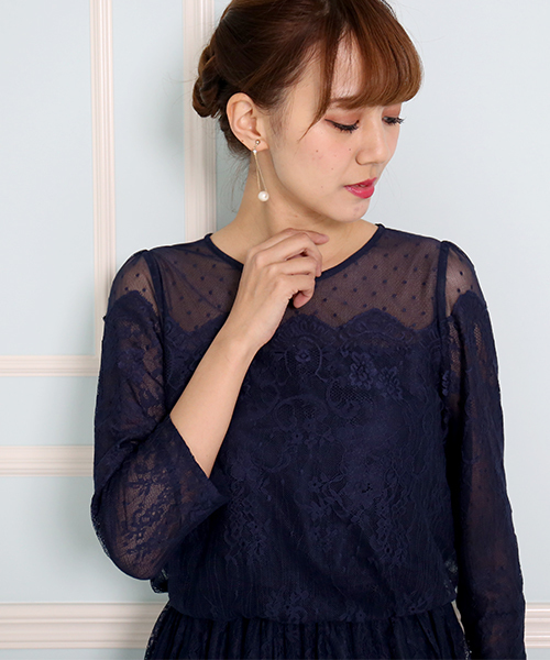 MARLENE JOBERT（マルレーヌ　ジョベル）の「ドットチュール切替スカラップレースドレス（ドレス・レディース・ブラック/ネイビー/オレンジ・M/L）」の11枚目の写真