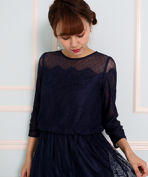 MARLENE JOBERT（マルレーヌ　ジョベル）の「ドットチュール切替スカラップレースドレス（ドレス・レディース・ブラック/ネイビー/オレンジ・M/L）」の12枚目の写真