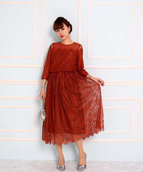 MARLENE JOBERT（マルレーヌ　ジョベル）の「ドットチュール切替スカラップレースドレス（ドレス・レディース・ブラック/ネイビー/オレンジ・M/L）」の13枚目の写真