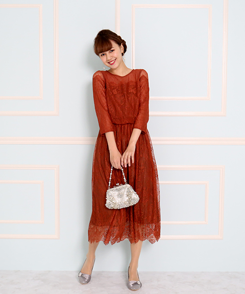 MARLENE JOBERT（マルレーヌ　ジョベル）の「ドットチュール切替スカラップレースドレス（ドレス・レディース・ブラック/ネイビー/オレンジ・M/L）」の14枚目の写真