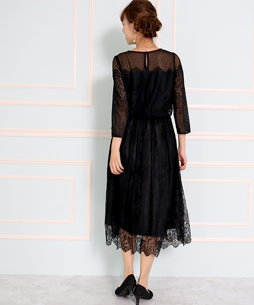 MARLENE JOBERT（マルレーヌ　ジョベル）の「ドットチュール切替スカラップレースドレス（ドレス・レディース・ブラック/ネイビー/オレンジ・M/L）」の16枚目の写真