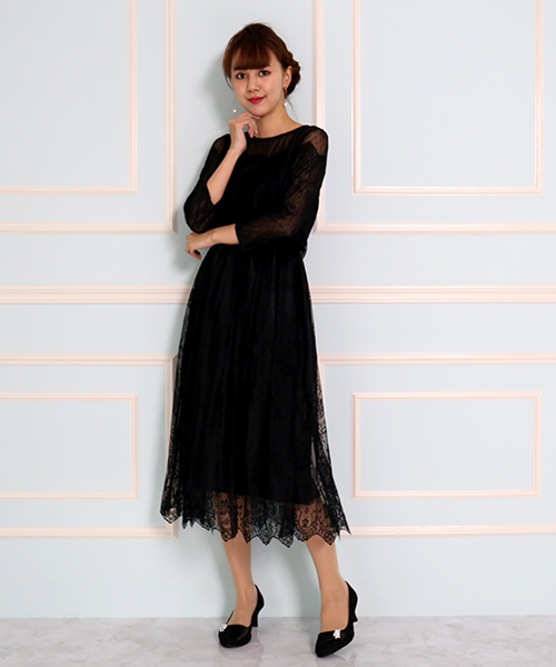 MARLENE JOBERT（マルレーヌ　ジョベル）の「ドットチュール切替スカラップレースドレス（ドレス・レディース・ブラック/ネイビー/オレンジ・M/L）」の4枚目の写真