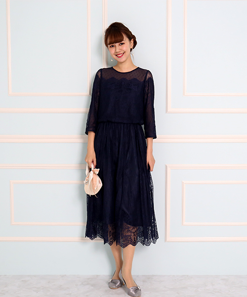 MARLENE JOBERT（マルレーヌ　ジョベル）の「ドットチュール切替スカラップレースドレス（ドレス・レディース・ブラック/ネイビー/オレンジ・M/L）」の5枚目の写真