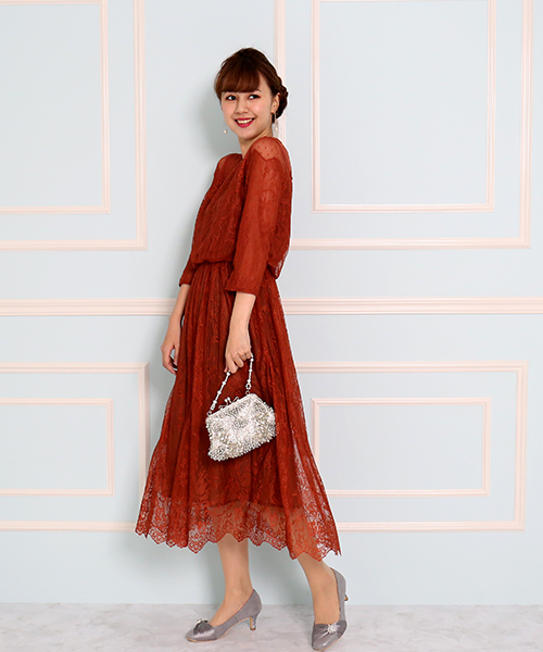 MARLENE JOBERT（マルレーヌ　ジョベル）の「ドットチュール切替スカラップレースドレス（ドレス・レディース・ブラック/ネイビー/オレンジ・M/L）」の6枚目の写真