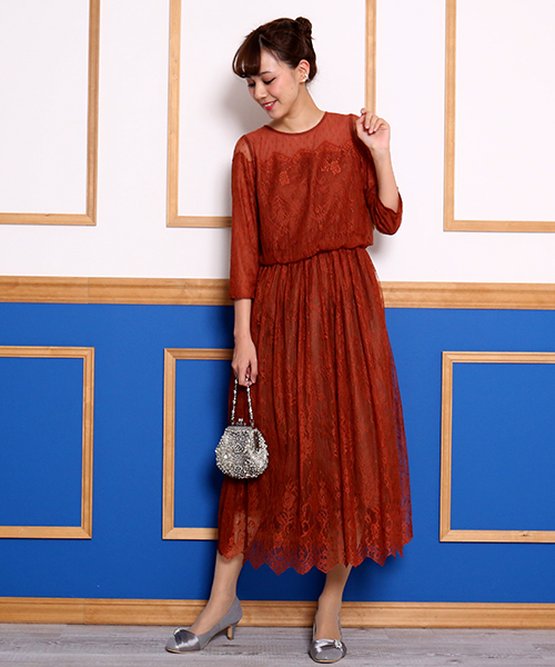 MARLENE JOBERT（マルレーヌ　ジョベル）の「ドットチュール切替スカラップレースドレス（ドレス・レディース・ブラック/ネイビー/オレンジ・M/L）」の7枚目の写真