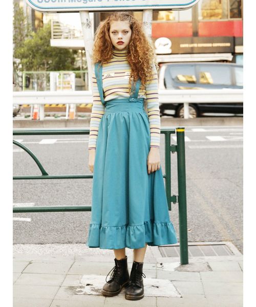 シーニュ☆サスペンダー付きティアードロングスカートネイビー 中古