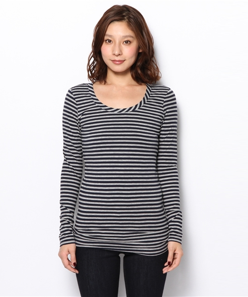PLST(プラステ)の「クルーネックボーダージャージー長袖カットソー(Tシャツ/カットソー・レディース・ホワイト/ネイビー・2)」の7枚目の写真