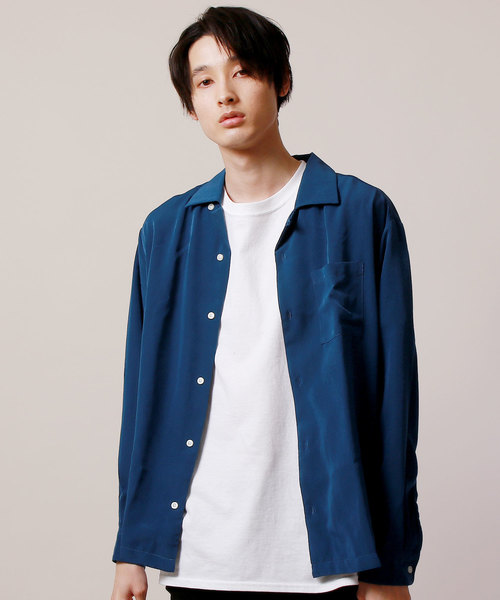 ASTRONOMY(アストロノミー)の「総柄 チェック グレンチェック 花柄 アロハ ジオメトリック 無地 長袖オープンカラーシャツ(シャツ/ブラウス)」|ネイビー