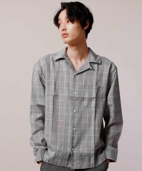 ASTRONOMY(アストロノミー)の「総柄 チェック グレンチェック 花柄 アロハ ジオメトリック 無地 長袖オープンカラーシャツ(シャツ/ブラウス)」|ベージュ系その他2