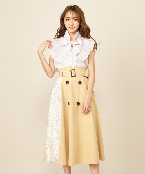 MIIA(ミーア)の「レースコンビトレンチ風スカート(スカート・レディース・カーキ/ベージュ/ピンク・FREE)」の1枚目の写真