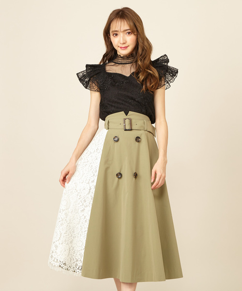 MIIA(ミーア)の「レースコンビトレンチ風スカート(スカート・レディース・カーキ/ベージュ/ピンク・FREE)」の2枚目の写真