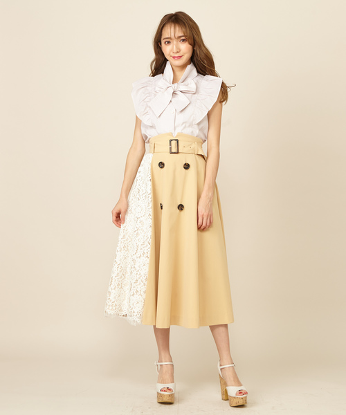 MIIA(ミーア)の「レースコンビトレンチ風スカート(スカート・レディース・カーキ/ベージュ/ピンク・FREE)」の8枚目の写真