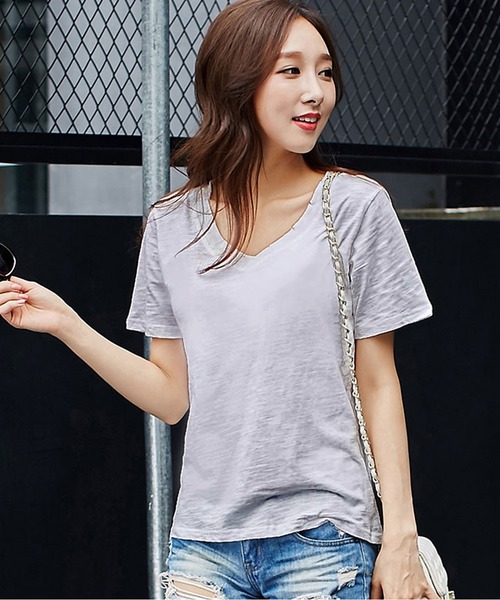 レディース ダメージVネックTシャツ(Tシャツ/カットソー)|DAY レディース ダメージVネックTシャツ(Tシャツ/カットソー)|DAY