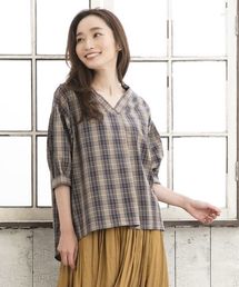 Vネックパフスリーブブラウス【大きいサイズ対応】【9号(M)~19号(5L)】