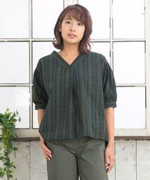 Vネックパフスリーブブラウス【大きいサイズ対応】【9号(M)～19号(5L)】