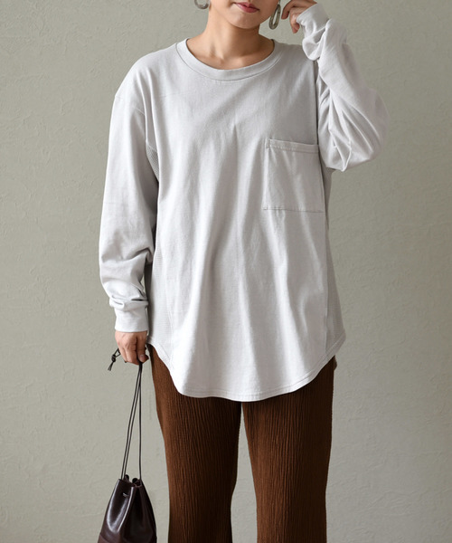 LHELBIE(レルビエ)の「胸ポケット切替ワッフルカットソー(Tシャツ/カットソー・レディース・ブラック/グレー/オフホワイト/カーキ・M)」の4枚目の写真